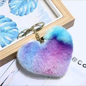 Fluffy Heart Bag Charm Key Chain